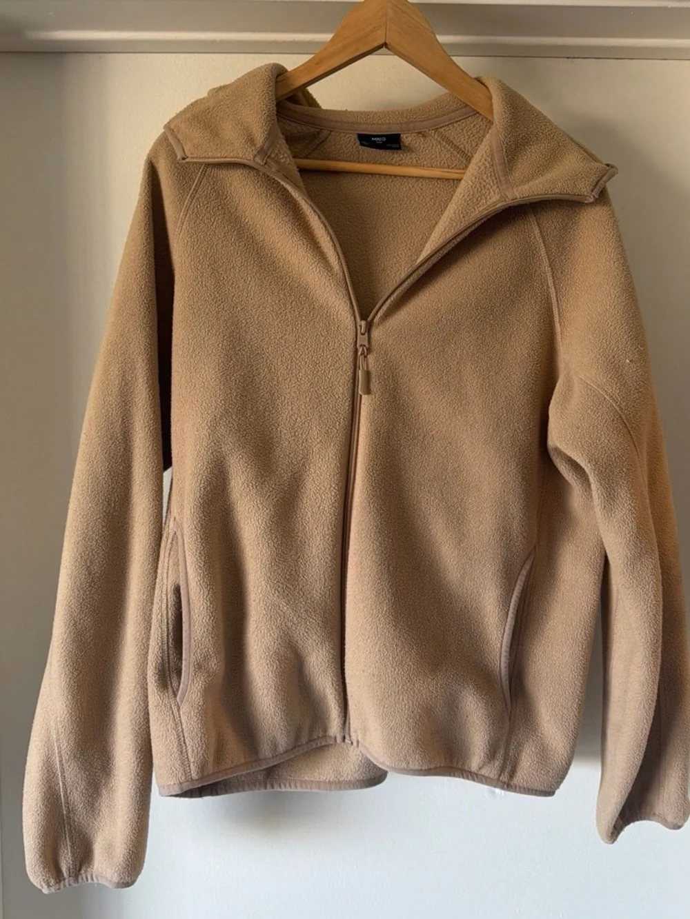 Mango Man Beige Fleece Zip-Front Jacket